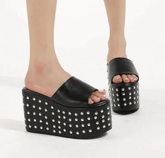 Rivet Design Platform Wedge High Heel Ladies Gothic Punk Shoes