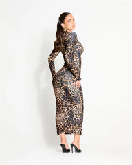Leopard Print High Neck Maxi Dress