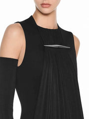 Round Neck Metal Buckle Cut Out Sleeve Drape Maxi Dress