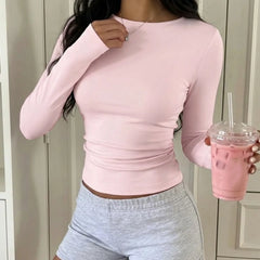 Ribbed Crew Neck Long Sleeve Top