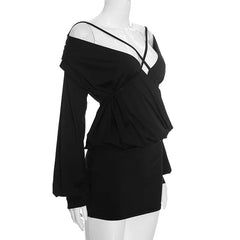 Black Multi Way Cross Strap V-Neck Mini Dress