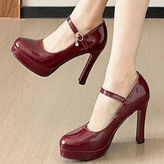 Round Toe Platform Heel Mary Janes Shoes