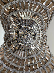 Sequined Mesh Strapless Floor-Length Dress