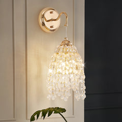 Golden Frame With Crystal Bead String Wall Light.