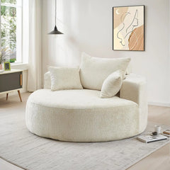 "55 inch deep circular cloud chaise lounge chair upholstered in soft fabric"

