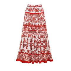Printed Strappy Crop Top and Tiered Maxi Skirt Set