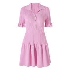 Pink dress with a collar and buttons on a white background
