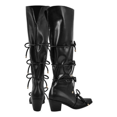 Pointed Toe Bow Detail Knee High Boots