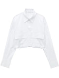 Women Blouses Pockets Cropped Shirts Button-up Top