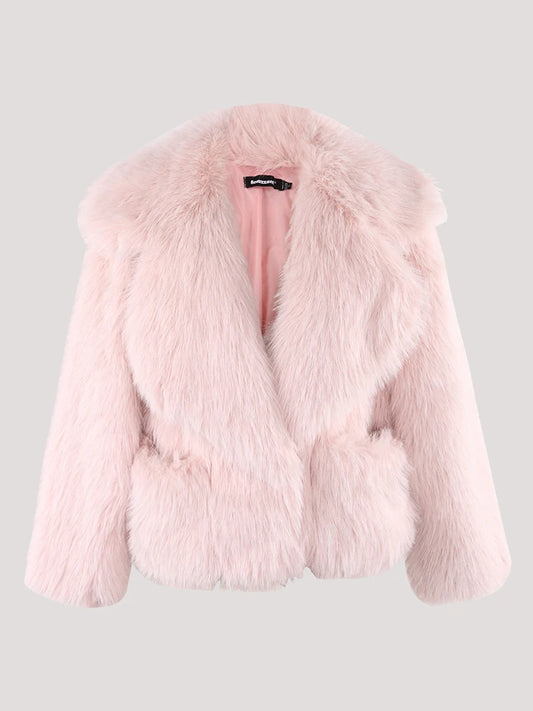 Pink fluffy shawl collar jacket