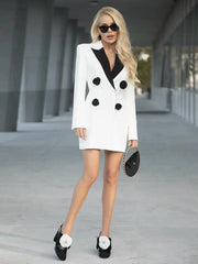 Women Flower Splicing Blazer White/Black Suit Outwear Outfits