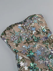 Strapless Floral Sequin Mesh Column Gown