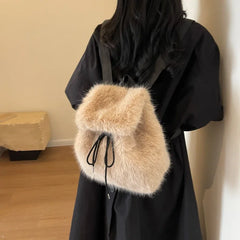 Soft Faux Fur Small Solid Color Backpack