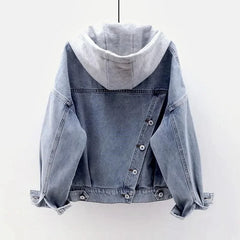 Blue Denim Coat Zipper Hooded Thick All-match Jacket