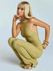 Lace Halter Backless Jumpsuit