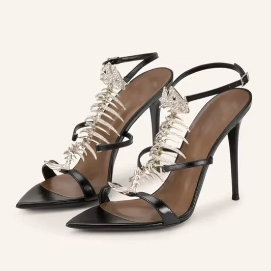 Fishbone embellished stiletto heels