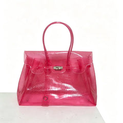 Pink crocodile embossed jelly bag