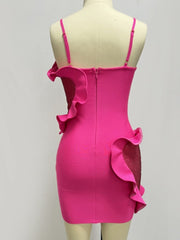 Ruffles Heart Designer Diamonds Pink Mini Bandage Dress