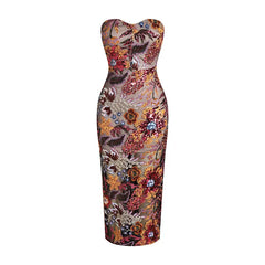 Strapless Floral Sequin Mesh Column Gown