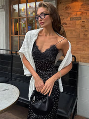 Black Lace V-Neck Cami Midi Dress