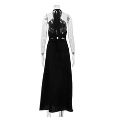 Black Halter Wrap Cutout Maxi Dress