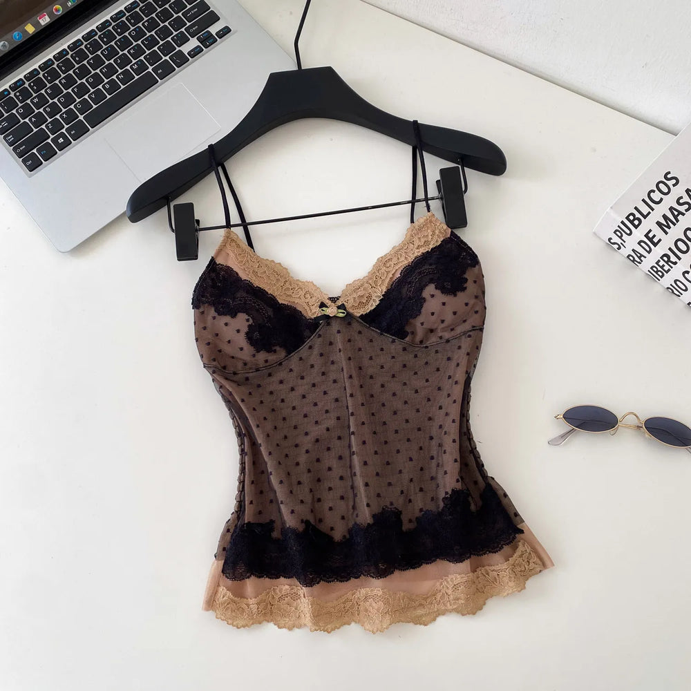 Polka Dot Lace Strap Top