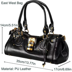 Studded Lock Top Handle Satchel Bag