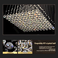 Exquisite K9 crystal ball chandelier with close-up details on a black background