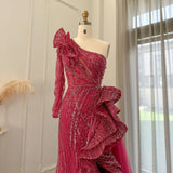 Fuchsia One Shoulder Side Slit Mermaid Prom Formal Dress