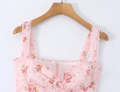 Floral print corset style midi dress neckline detail