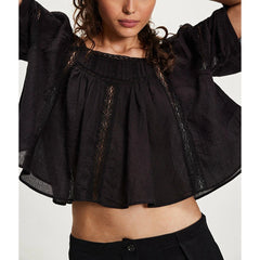 Lace Trim Square Neck Bow Back Crop Top