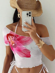 Sheer Orchid Print Beach Cover-up Swimwear