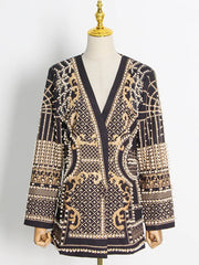  Golden Atelier Women's V-Neck Metallic Beaded Blazer Yellow One