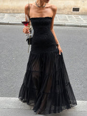 Strapless smocked maxi dress with flowing skirt