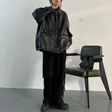 Black PU Leather Pocket Long Sleeve Gothic Jacket