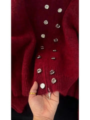 Mock Neck Zipper Button Knit Top