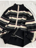 Striped Two-tone Long Sleeve Knitted Sweater