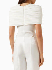 Draped Metal Detail Round Neck Top