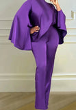 Satin Batwing Sleeve Top and Long Pants 2 Piece Set for Women