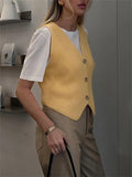 Ribbed Solid V-Neck Sleeveless Knit Vest Sweater For Women