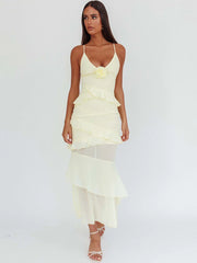 Rose Embellished Ruffle Maxi Dress