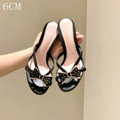 Bow Accent Heeled Slide Sandals
