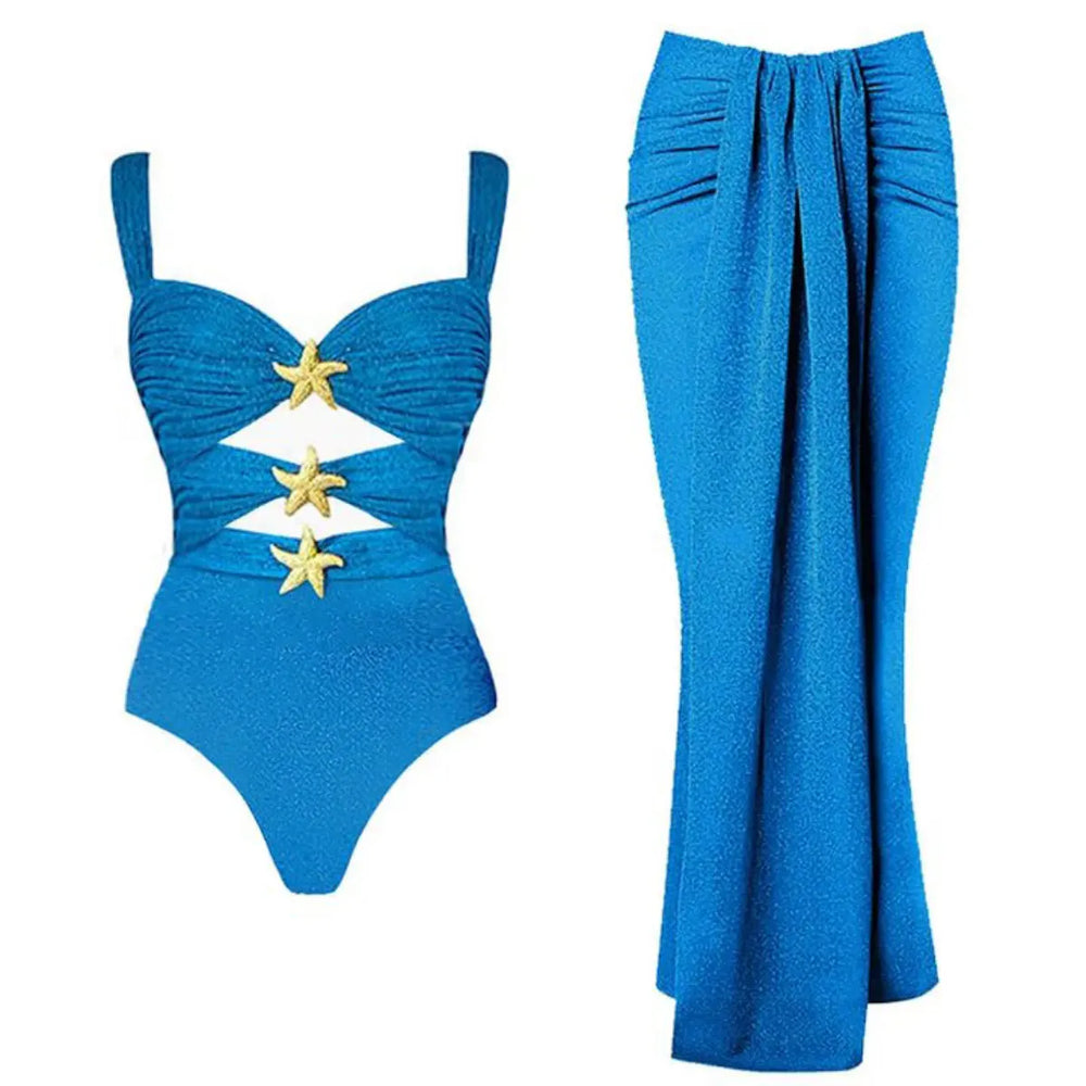 Blue diamond bikini set with skirt