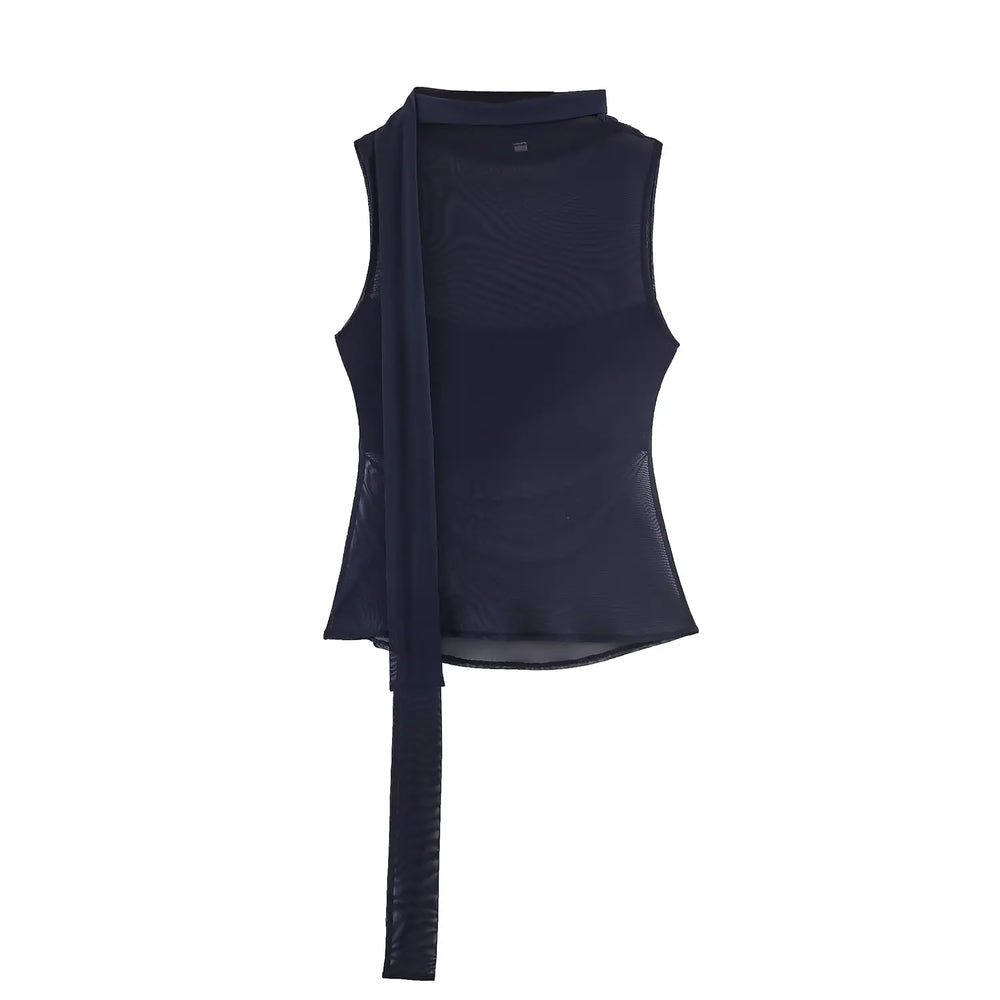 Black sleeveless top on a white background