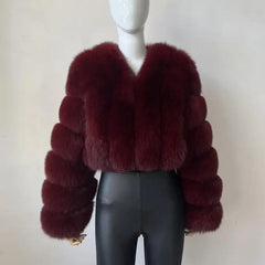 red luxury fur coat winter edition