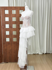 Lace Corset Asymmetrical Tulle Hem Gown