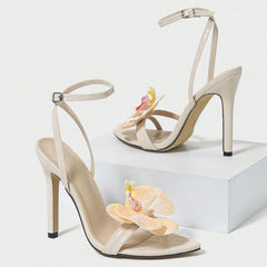 Orchid Applique Stiletto Heel Sandals