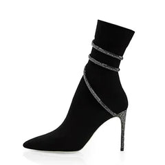 Crystal Rhinestone Wrap Strap Ankle Boots