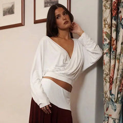 Deep V neck Draped Crop Top