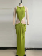 Green Side Cut-out Sleeveless Maxi Dress